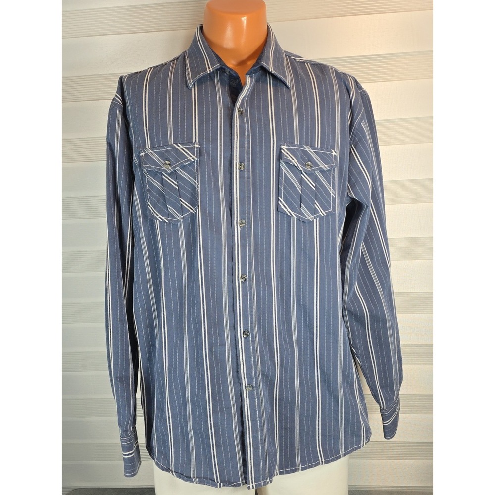 Age of Wisdom Blue‎ Striped Button Up Shirt Mens XXL Cotton Blend Long...